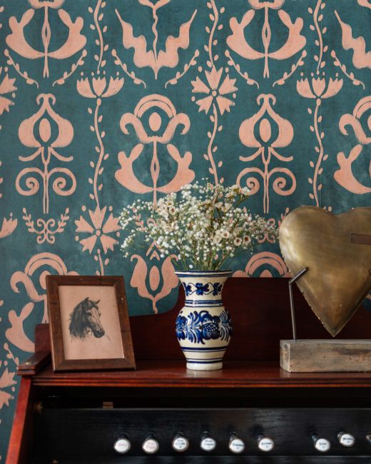 GRANDMA'S STENCIL Milky Blue Wallpaper