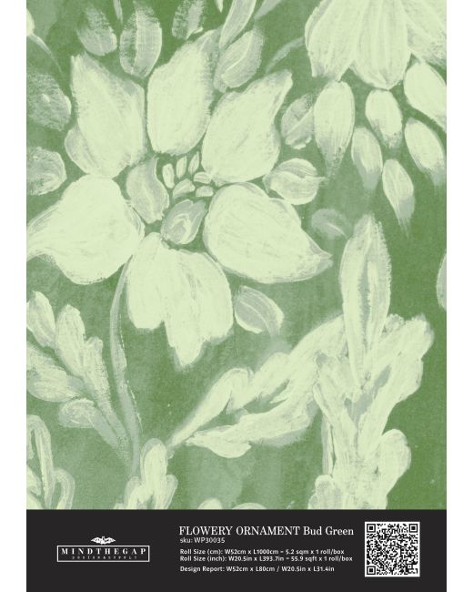 FLOWERY ORNAMENT Bud Green Wallpaper Sample