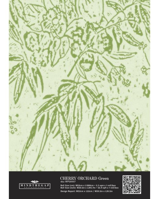CHERRY ORCHARD Green Wallpaper Sample