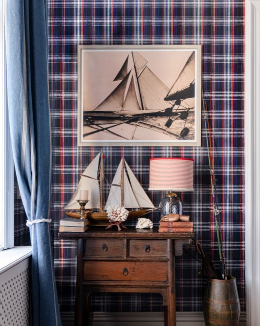 SEAPORT PLAID Navy Blue Wallpaper