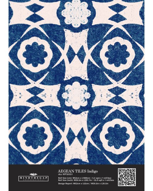 AEGEAN TILES Indigo Wallpaper Sample
