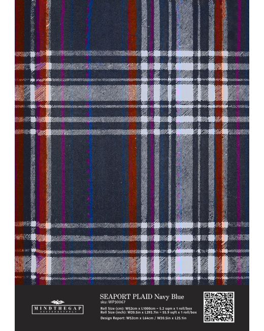 SEAPORT PLAID Navy Blue Wallpaper Sample