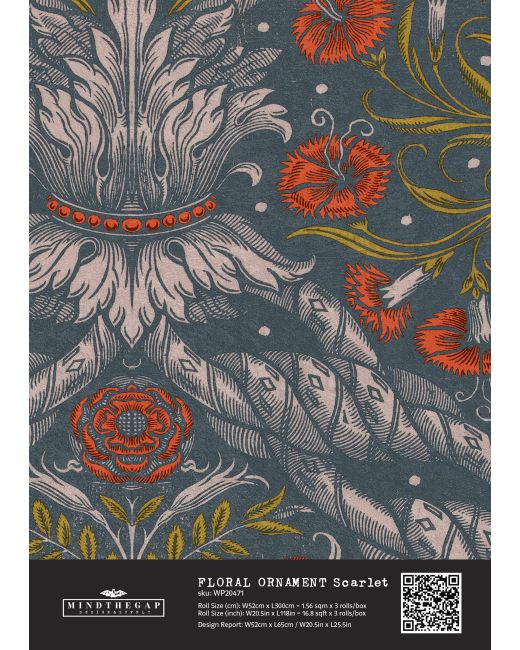 FLORAL ORNAMENT Scarlet - Wallpaper Sample