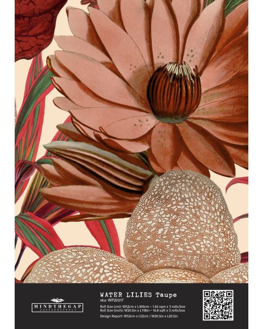 WATER LILIES Taupe Wallpaper Sample