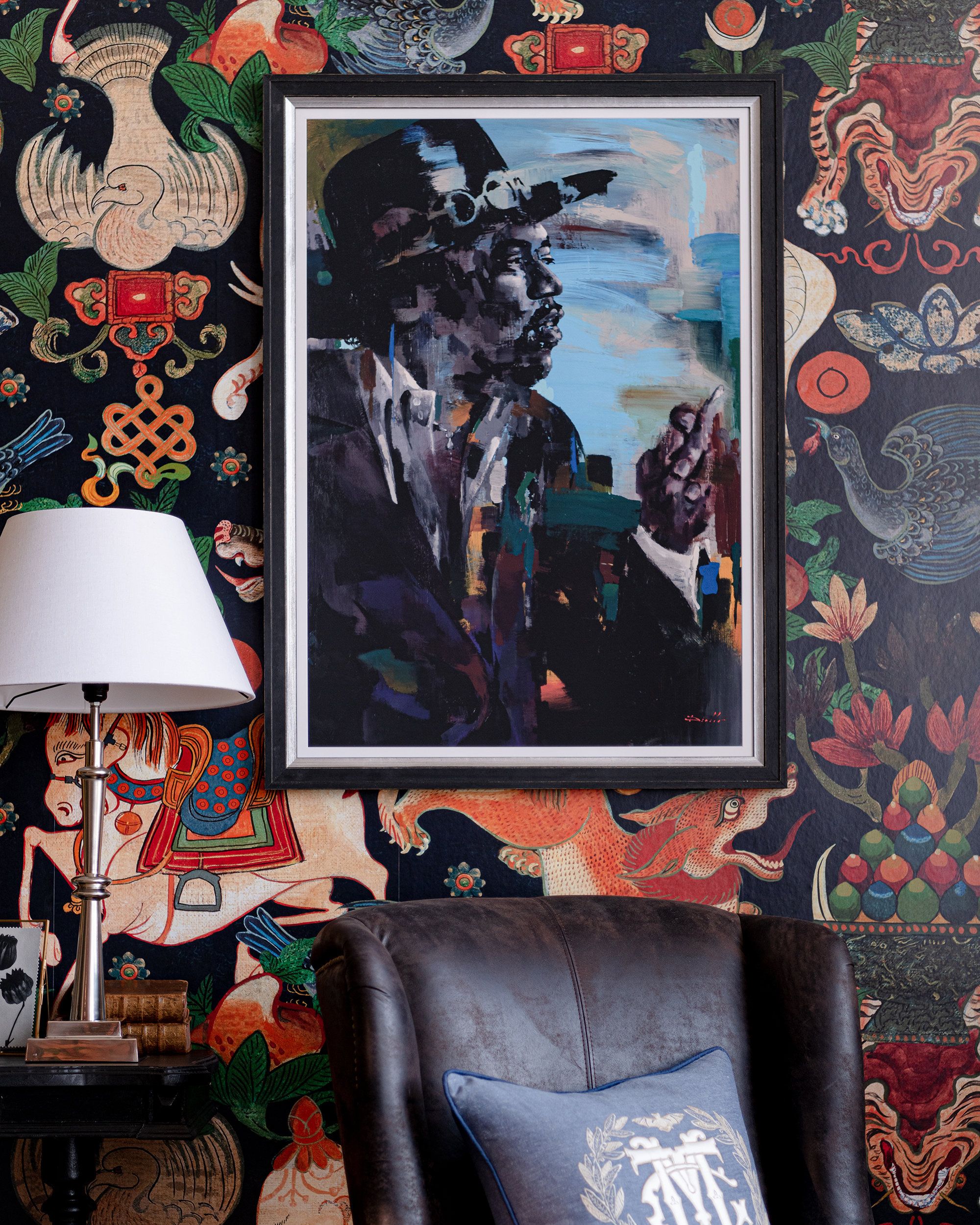 ネ*ピ様 【DAIRIKU】Jimi Hendrix Double Tailor JIMI HENDRIX BY AMIROU DIALLO Framed Art MINDTHEGAP Black