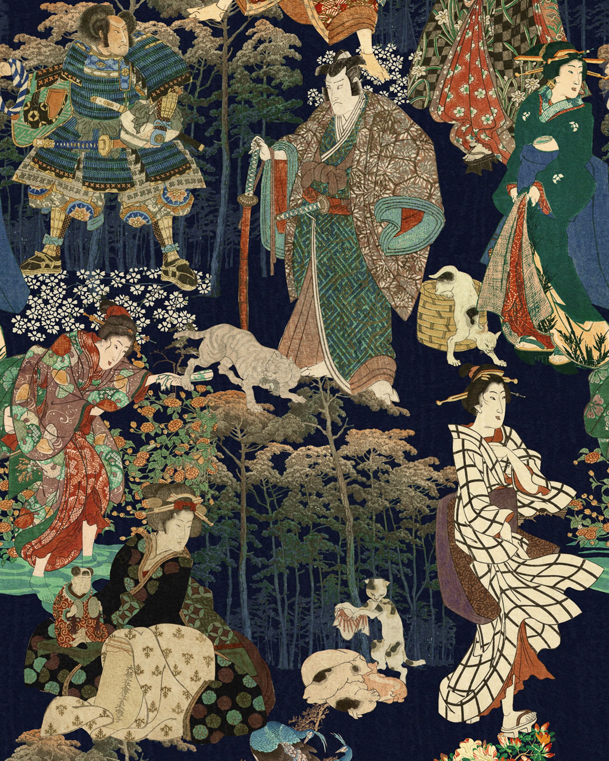 SAMURAI AND GEISHA Wallpaper MINDTHEGAP Multicolour Eclectic Asian