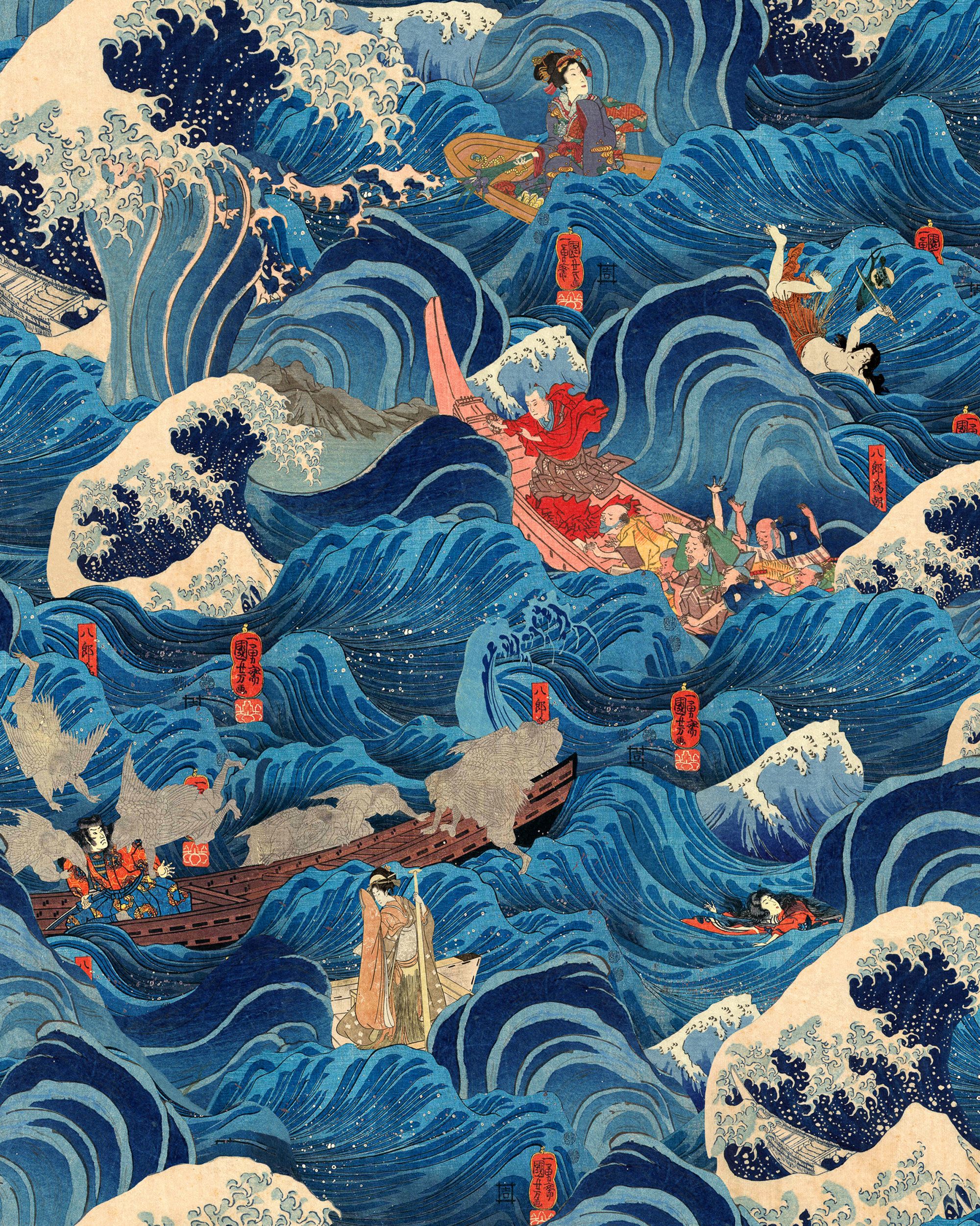 teal japanese wallpaper